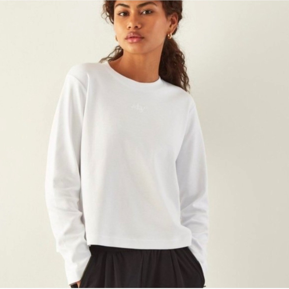 ADAY All Day Long Sleeve White Crew Neck Shirt Organic Cotton Size M